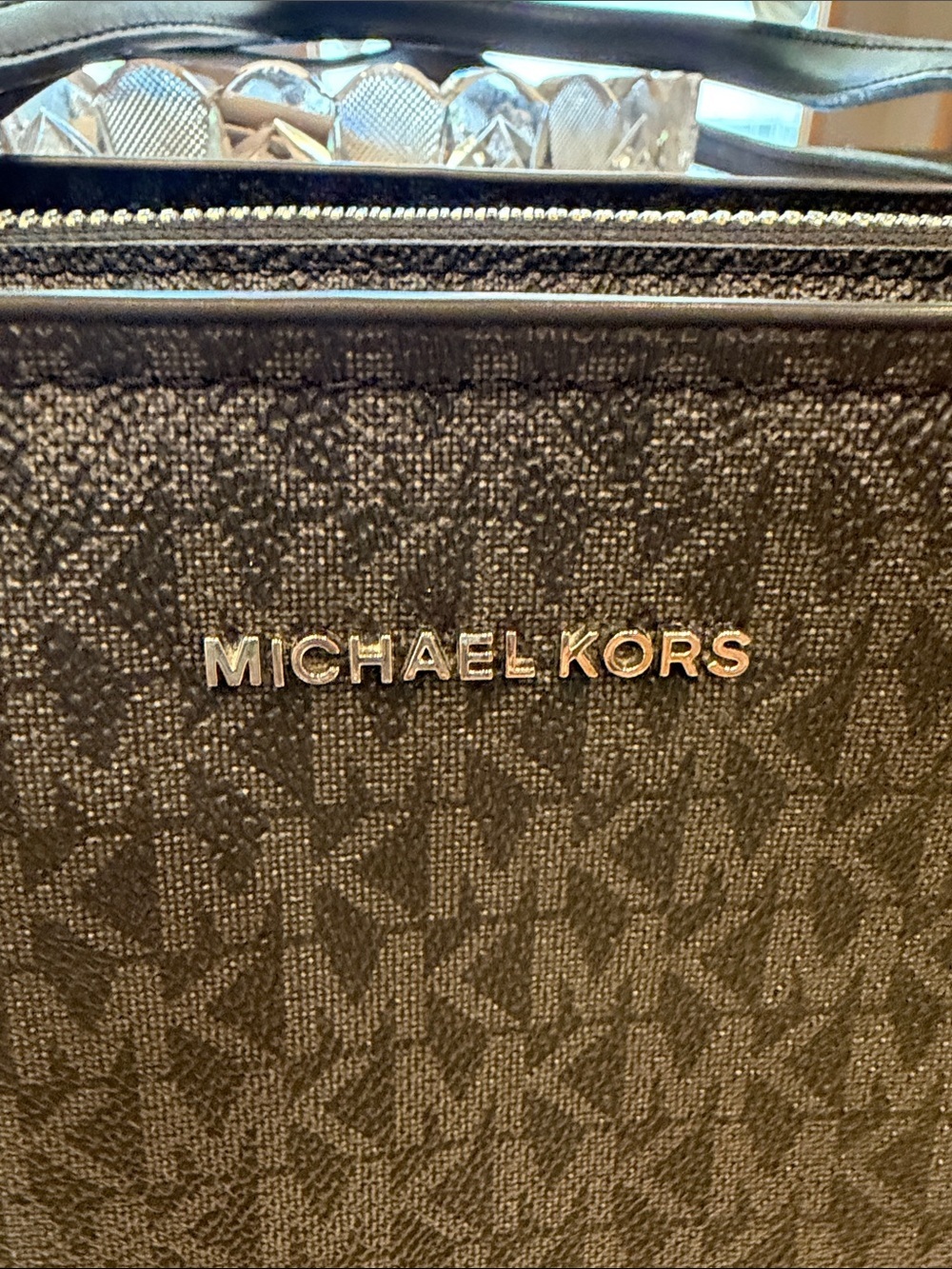 Michael Kors Black Tote with Silver Accents and Logo Print - Picture 2 of 16